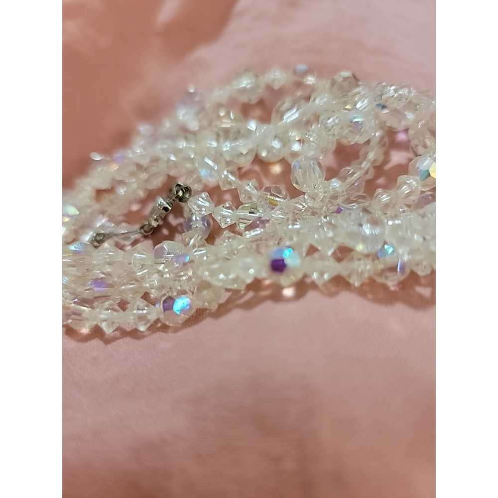 Vintage Aurora Borealis AB Faceted Crystal Glass Necklace Multi-strand Stunning